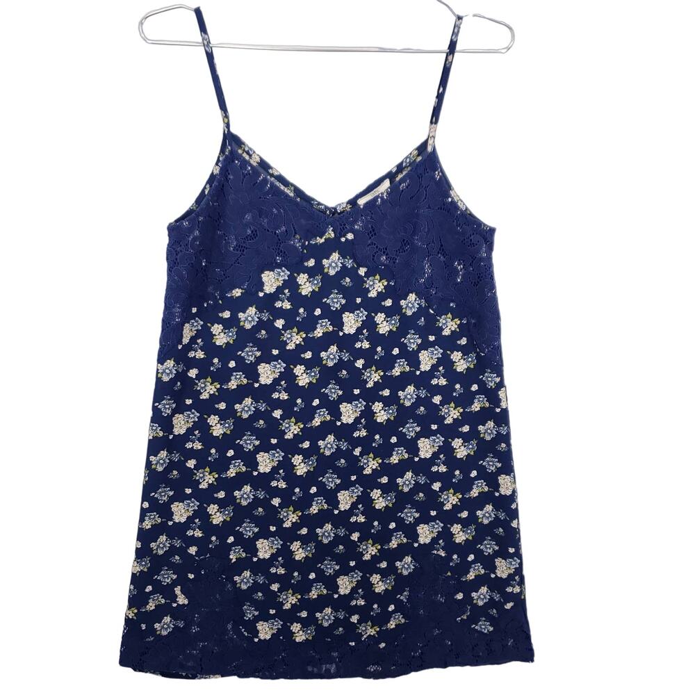 InTu Tank Top Womens Small Blue Floral Print Lace Spaghetti Strap Pullover Top
